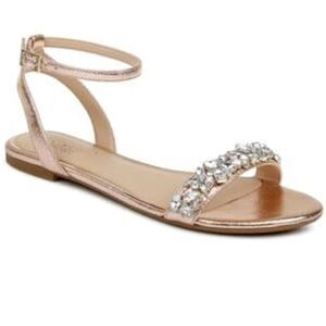 Jewel Badgley Mischka Ohara Rose Gold Embellished Flat Sandals NEW Size 8 $100